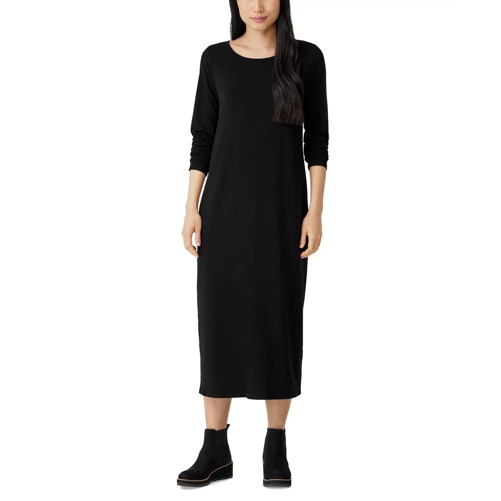 Eileen‎ Fisher Women's Slim Fit Long Sleeve Jersey Dress Black Size XS NEW